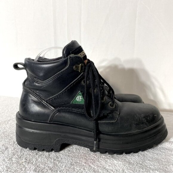 Terra Black Leather Lace Up Oil & Acid Resistant Protective Ankle Boots 8.5 - Picture 1 of 15